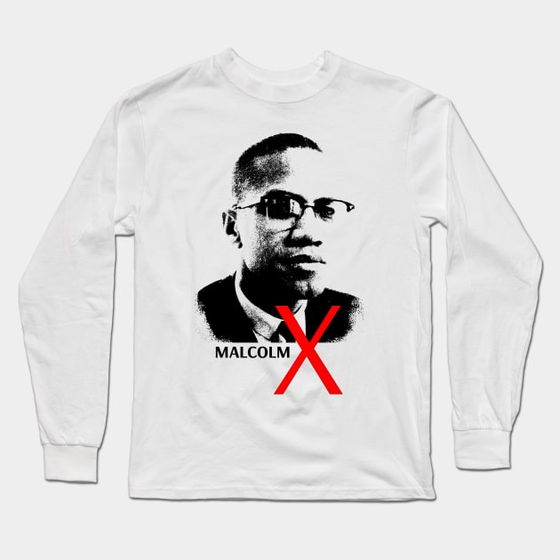 malcolm x portrait Long Sleeve T-Shirt by phatvo